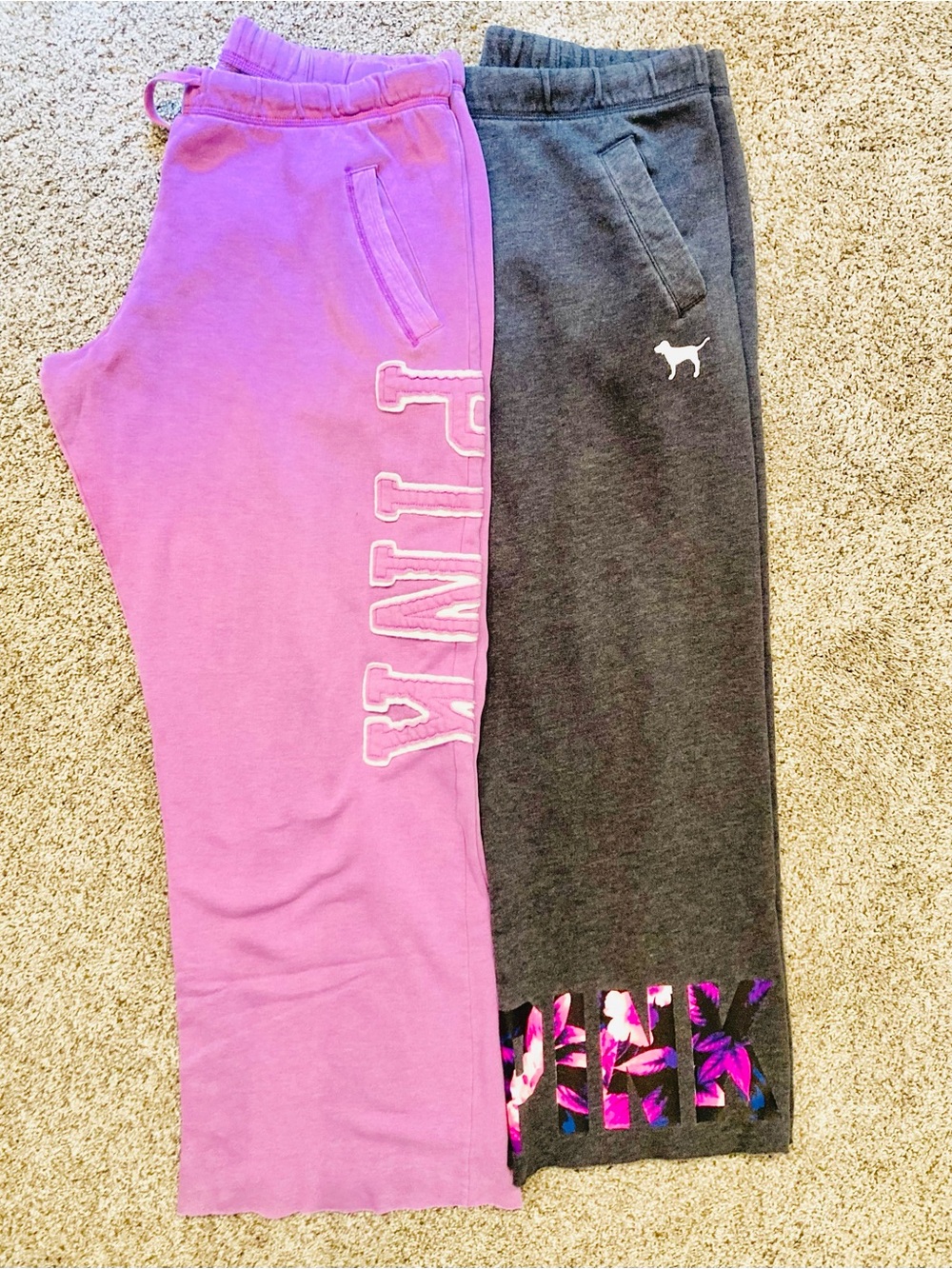 ✨Bundle✨2 -Pairs -PINK Victoria's Secret Sweatpants ✨Charcoal & Purple ✨